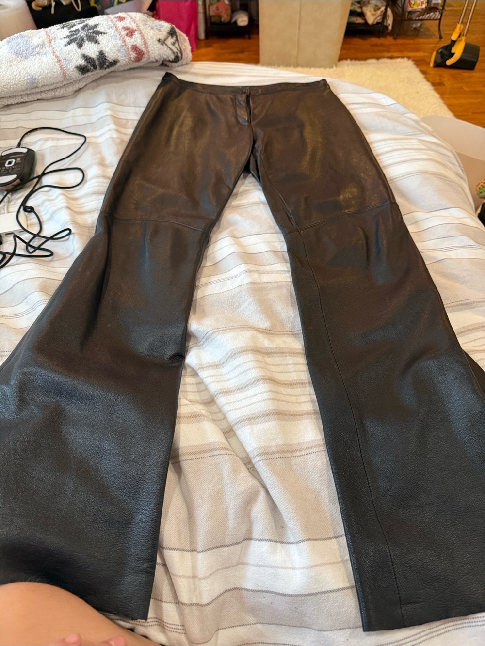 BCBG women’s  Black Leather Flare Pants size 2